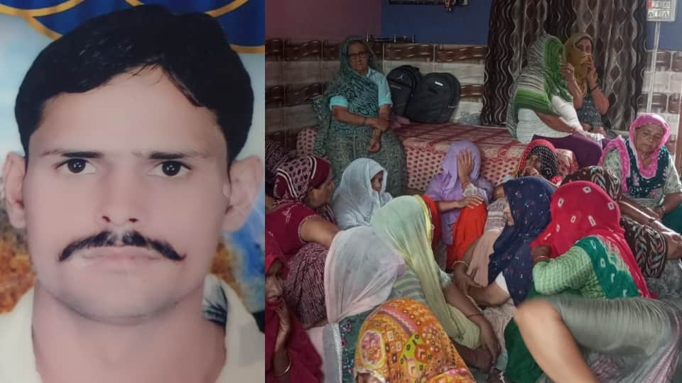 विकास की फाइल फोटो और गमजदा परिजन।