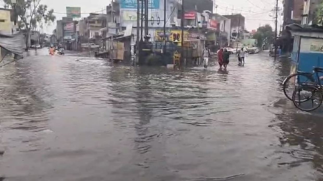 heavy rain in budaun city streets flooded highways also submerged