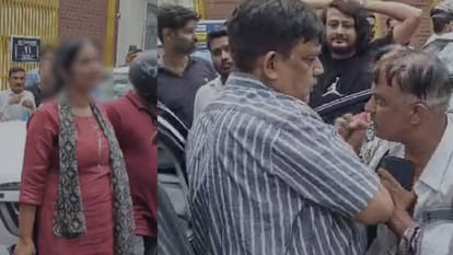 बीच सड़क पर पति का हंगामा।