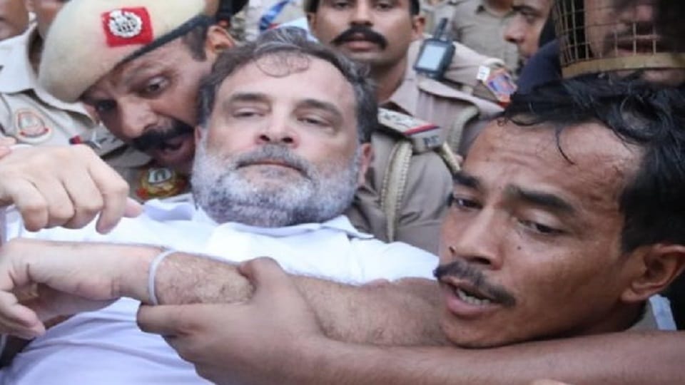 Video of Rahul Gandhi being detained goes viral lay on ground speak to media