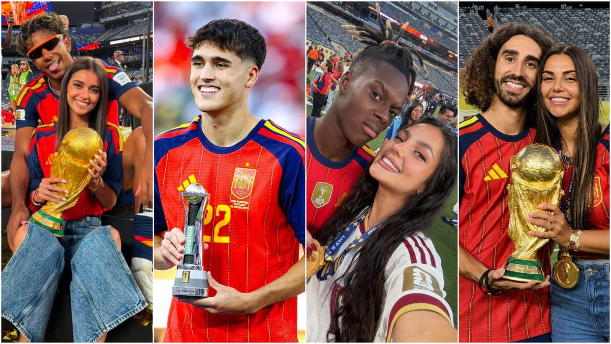 Spain Stars Nico Gavi Cubarsi Cucurella Yamal Celebrate World Cup Glory With Their Loved Ones Girlfriend Photo