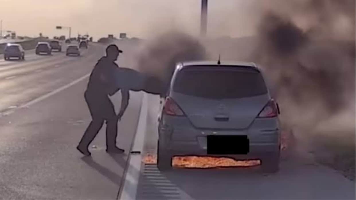 Texas officer rescues driver seconds before burning car erupts in flames video viral on internet