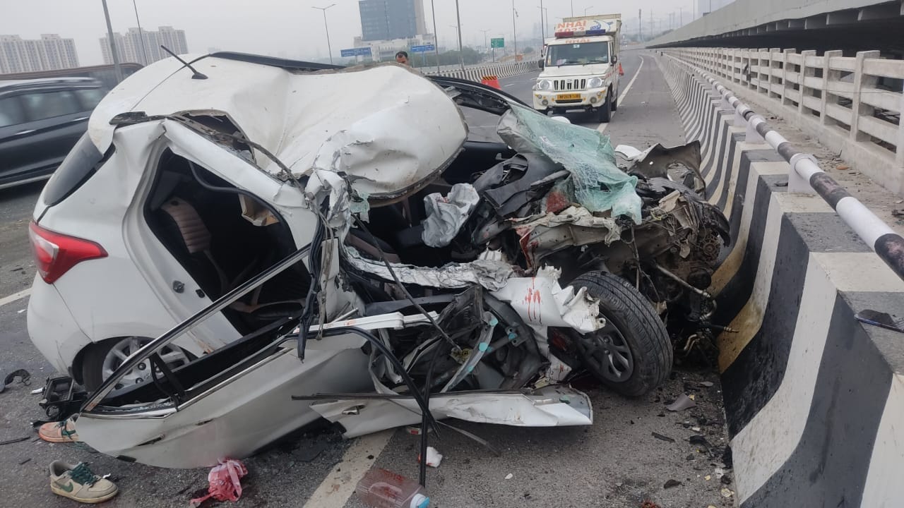 Car collides with truck on Dwarka Expressway two friends killed in accident girl injured