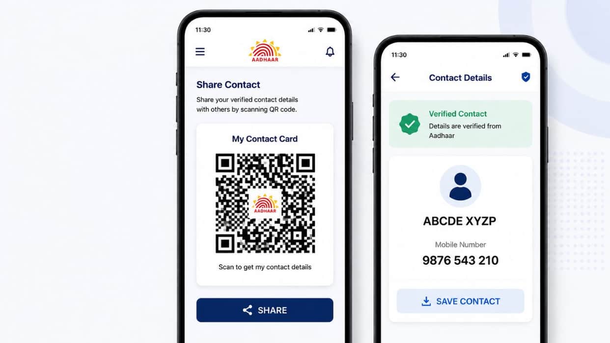 aadhaar app contact card feature share mobile number using qr code step by step process