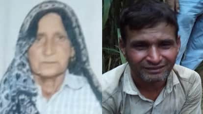 बीरो देवी की फाइल फोटो और नाटक करता हत्यारोपी बेटा बहाल सिंह।