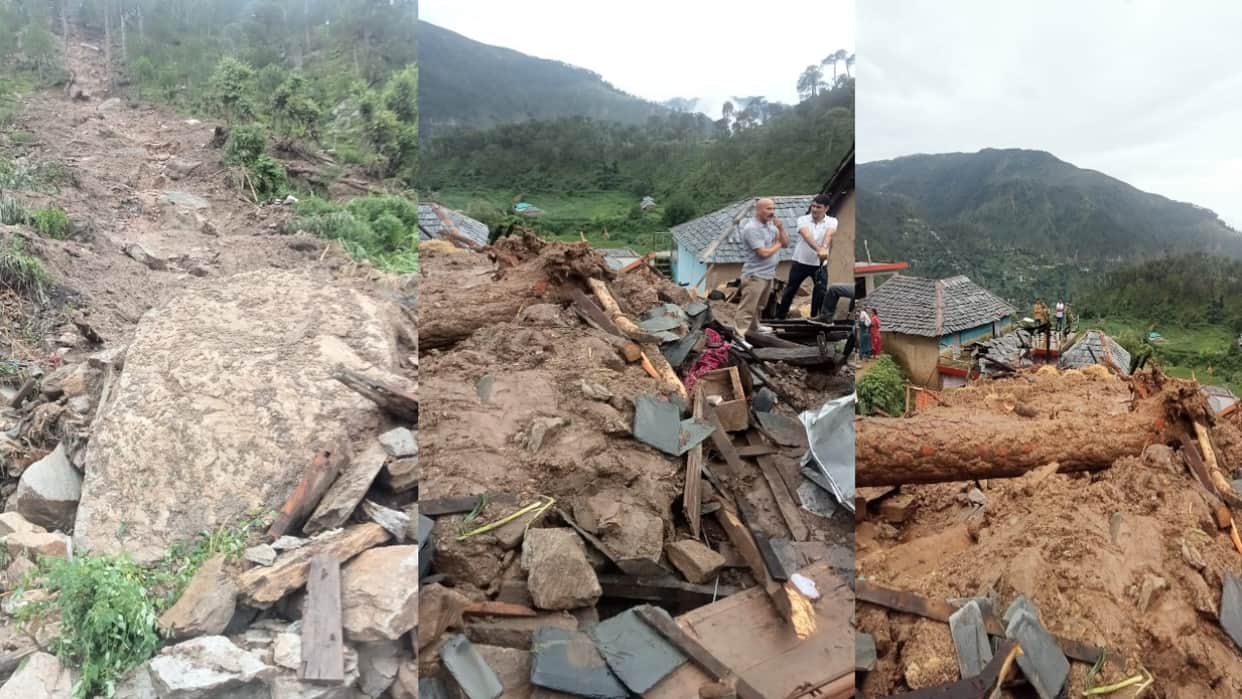 Four houses collapsed following a cloudburst in Speda village shahpur kangra