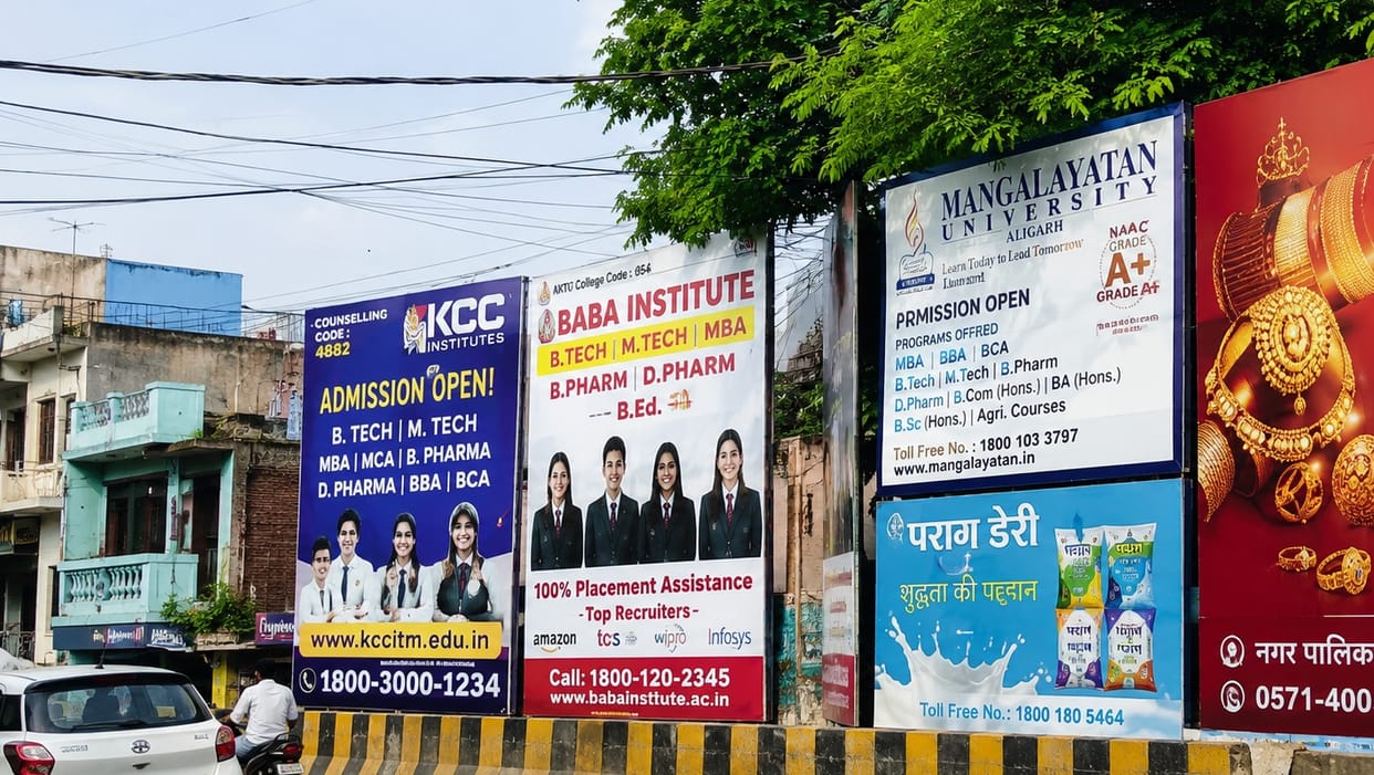 Kanpur 800 hoardings erected without contracts the practice continues unabated in posh areas