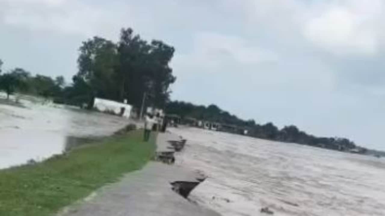 a part of school has been swallowed by the river due to erosion by the Sharda River in Lakhimpur Kheri