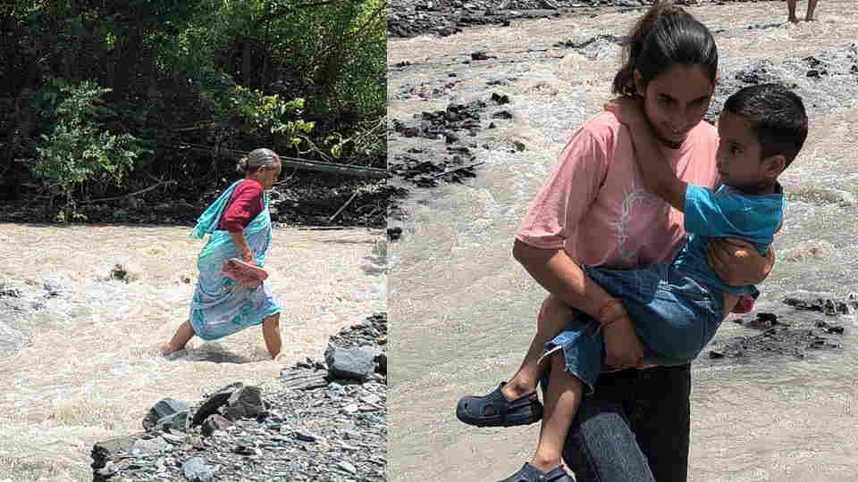 सूर्यधार मार्ग पर बही पुलिया: थानो-भोगपुर से कटे गांव; भाई को गोद में उठाकर नाला पार करती बहन की तस्वीर वायरल