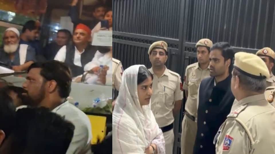 दिल्ली में हिरासत में लिए गए अखिलेश और छत्रसाल स्टेडियम पहुंची इकरा हसन।