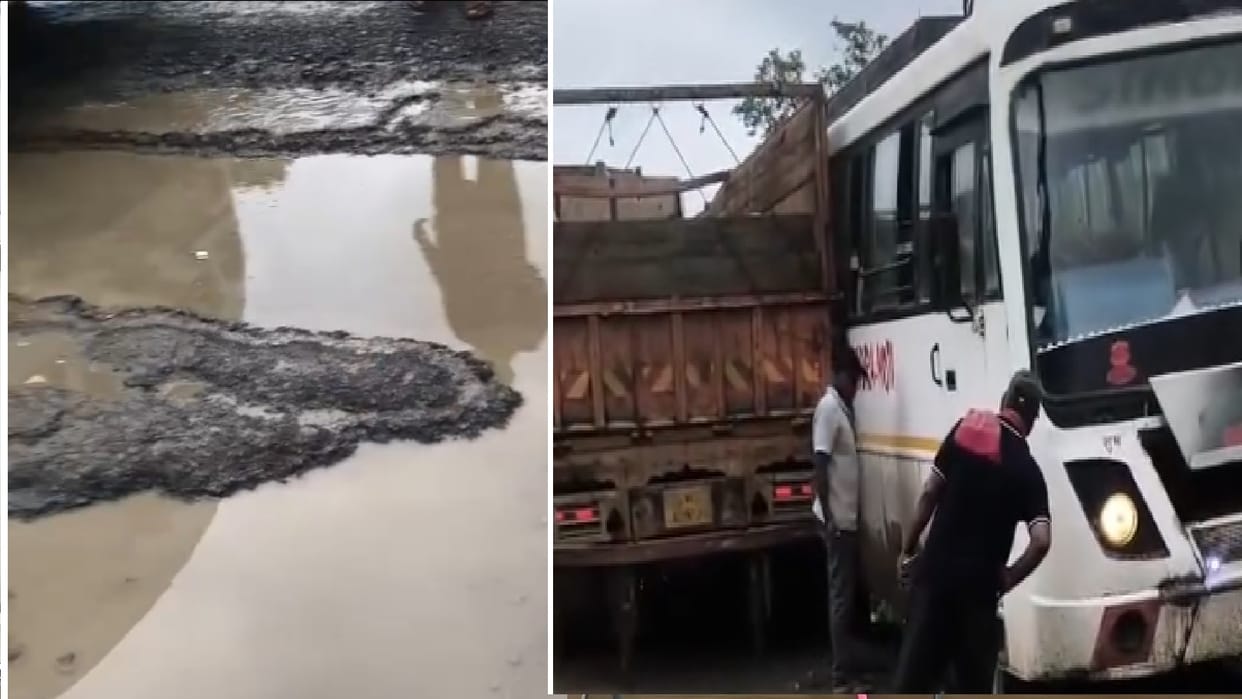 Balrampur: National highway under construction in poor condition; truck and bus collide due to a pothole