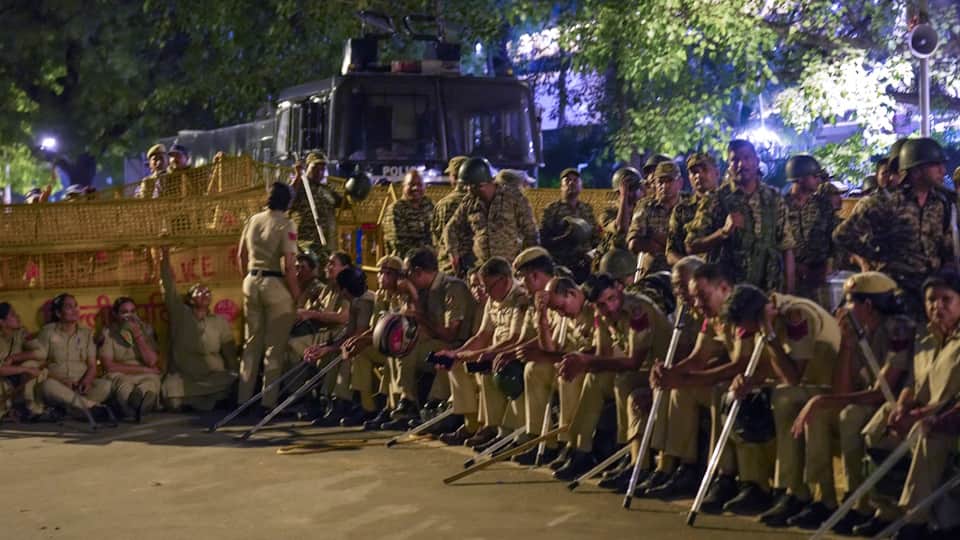 Protest turns violent ACP and constable attacked with sharp object pepper spray used stones also pelted photos
