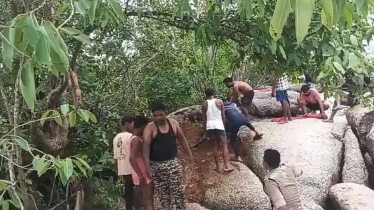 Chhattisgarh News: Four buffaloes trapped between rocks in Son River