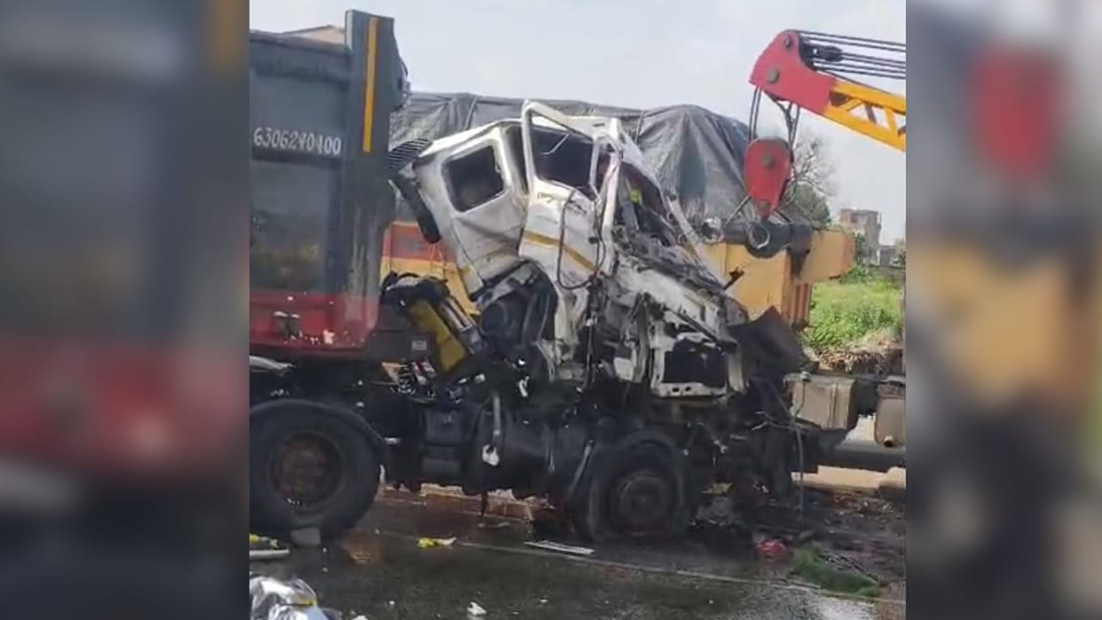 Road accidents in Varanasi Elderly man dies after hit by bike container truck and Hyva collide drivers injured