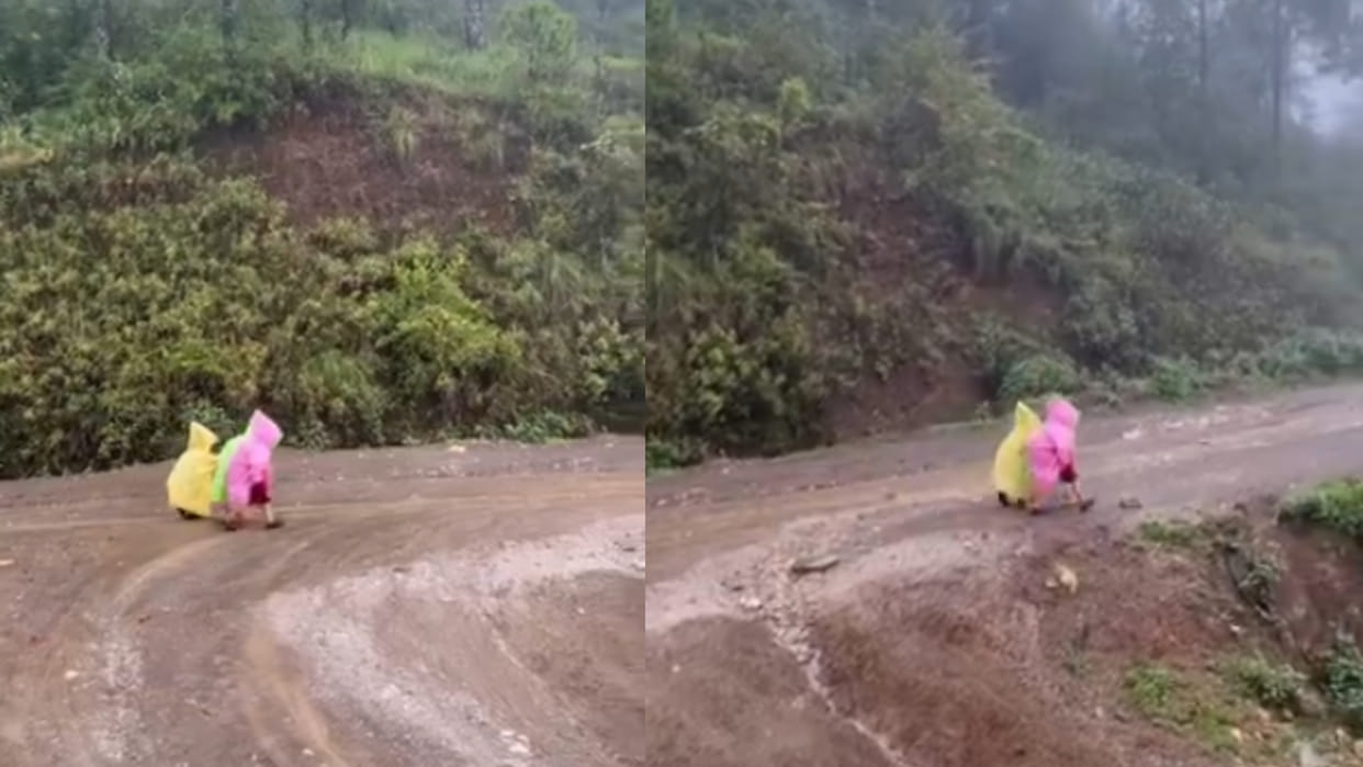 Three little children wearing colorful raincoats video goes viral on social media