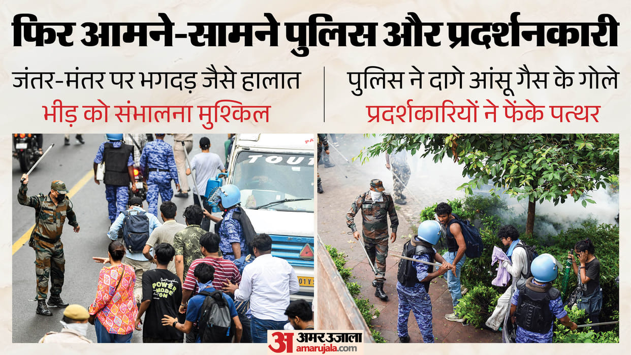 CJP Protest Stone-pelting and tear gas shelling at Jantar Mantar police resort to lathi-charge