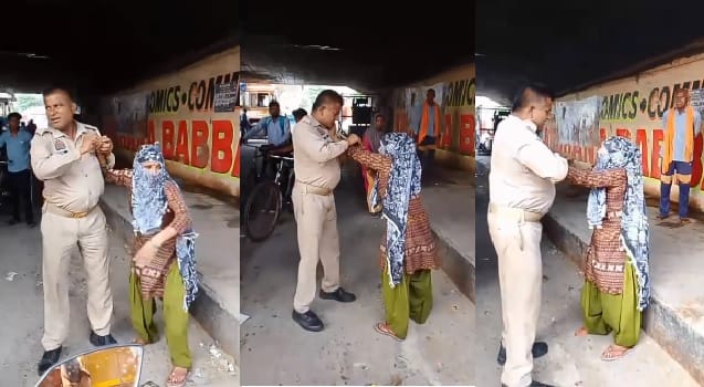 Kanpur Woman beats up Home Guard slaps him in public and tears his uniform alleges molestation