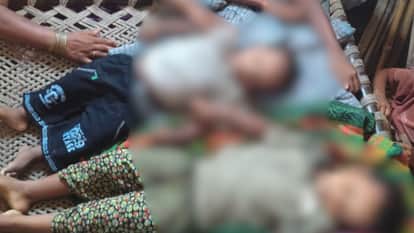 Mother jumps pond with two sons and daughter wrapped saree two die little one saved his life in azamgarh