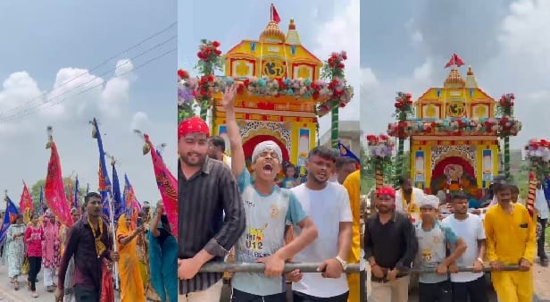 Kanpur Baba Khatu Shyam set out on a magnificent chariot massive crowd of devotees gathered