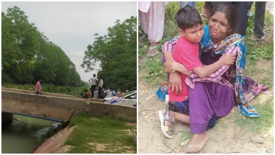 महिला अपनी बेटी के साथ विलाप करते हुए