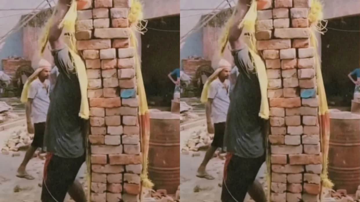 Laborer Leaves Internet Stunned by Carrying Over 80 Bricks at Once video goes viral on Internet