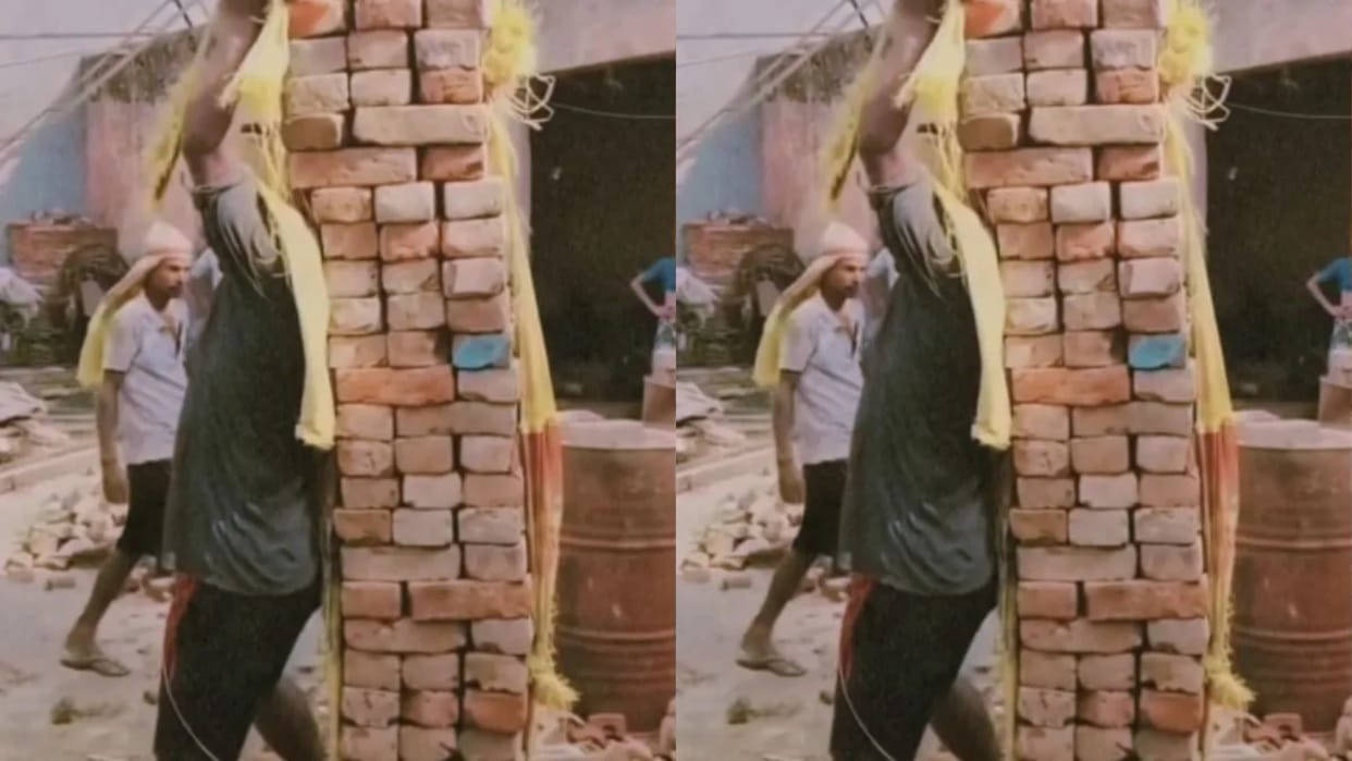 Laborer Leaves Internet Stunned by Carrying Over 80 Bricks at Once video goes viral on Internet
