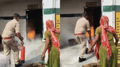 सिपाहियों ने अग्निशमन यंत्र से बुझाई आग
