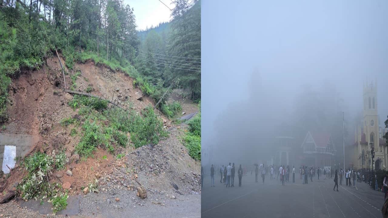 शिमला में भारी बारिश से भूस्खलन, धुंध में लिपटी पहाड़ों की रानी।