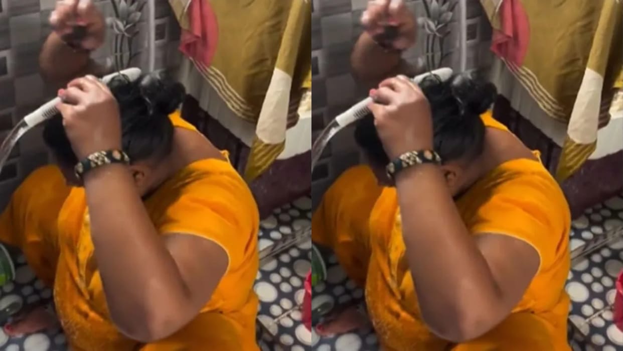 Indian Woman Uses Hair Claw to Hold Water Pipe Viral Jugaad Amazes Netizens