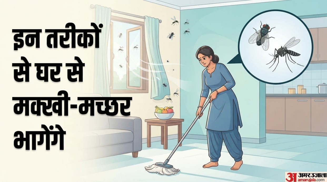 What should be added to the mopping water to drive away flies and mosquitoes from the house