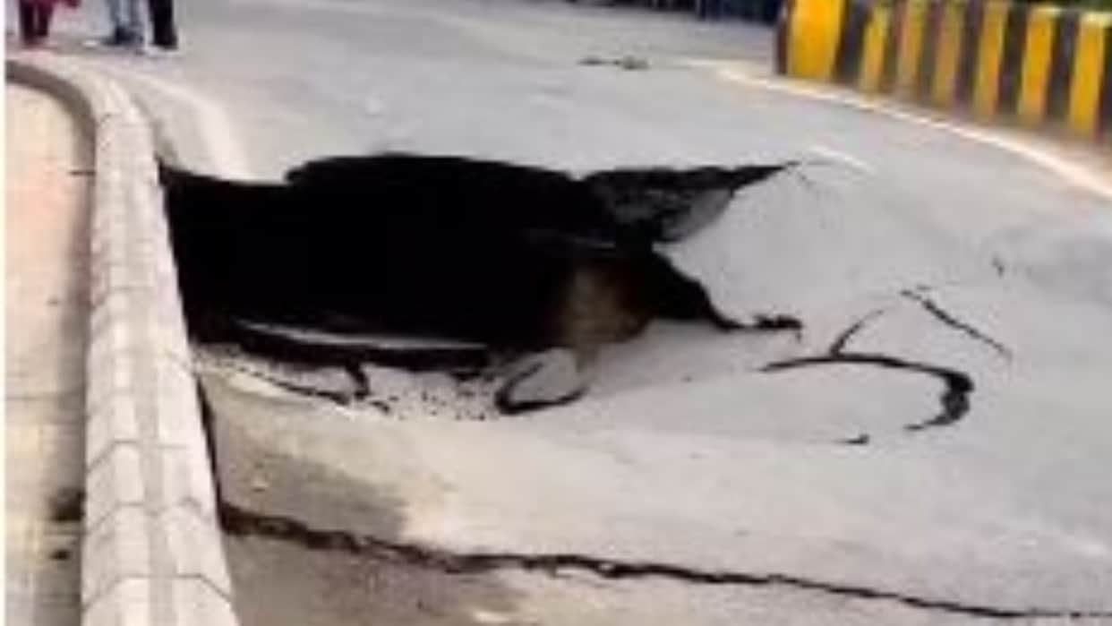 Smart City road caves in near Bareilly College