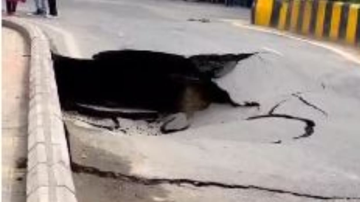 Smart City road caves in near Bareilly College