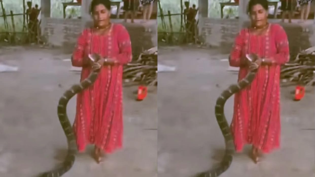 Woman Casually Holds a Giant Snake Viral Video Leaves the Internet Stunned