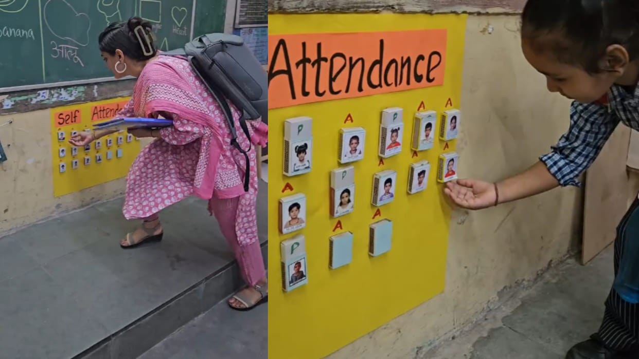 Delhi school teacher matchbox unique way to take attendance hack video goes viral on internet