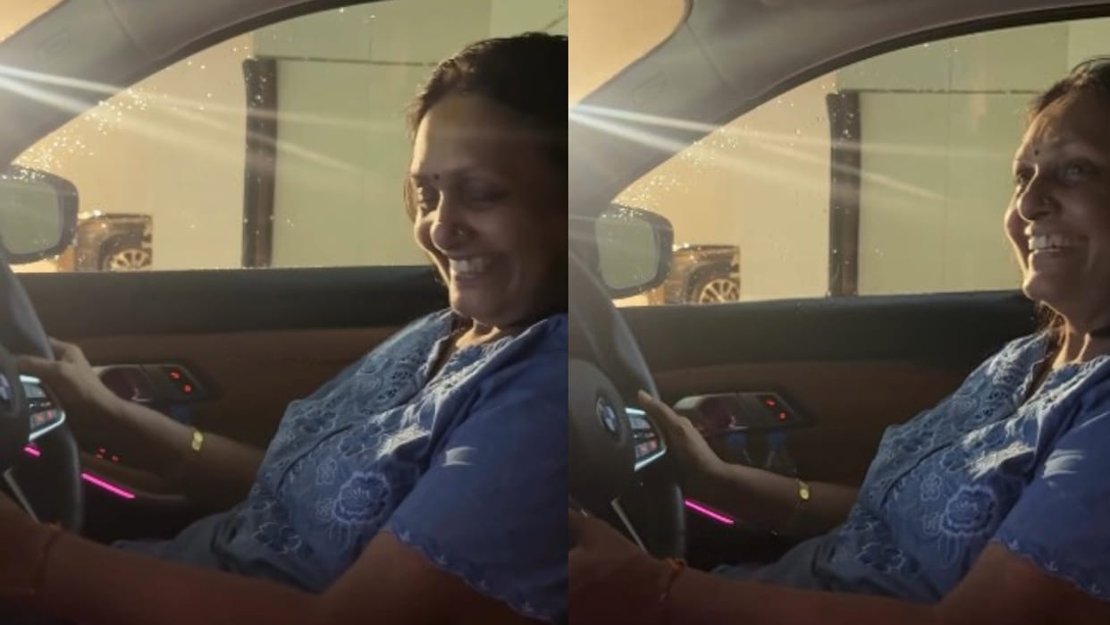 Mother sitting in son new bmw car for first time heartwarming video goes viral on social media