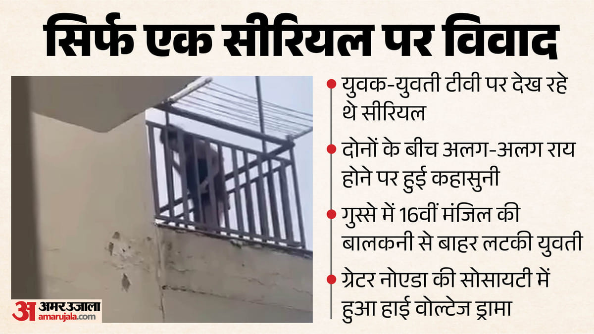 युवक से सीरियल पर हुई बहस: युवती गुस्से में 16वीं मंजिल की बालकनी से बाहर लटकी, सोसायटी में हाई
