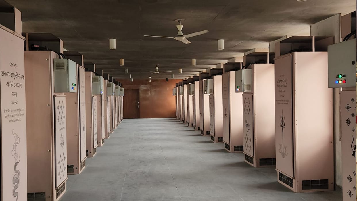 Air purifiers at Kashi Vishwanath Dham purifying smoke from funeral pyres at Manikarnika in Varanasi