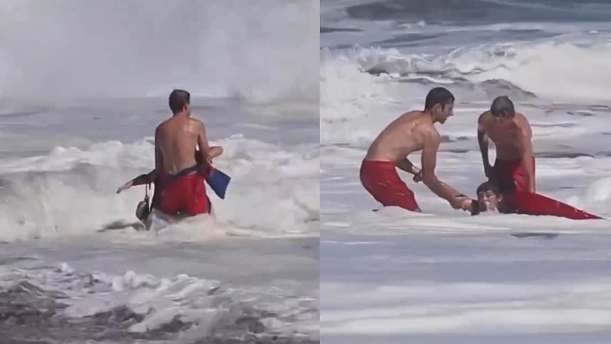 California 16 year old lifeguard saves boy from huge ocean waves viral video