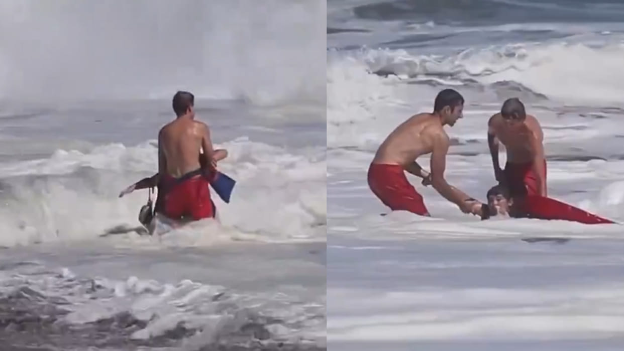 California 16 year old lifeguard saves boy from huge ocean waves viral video