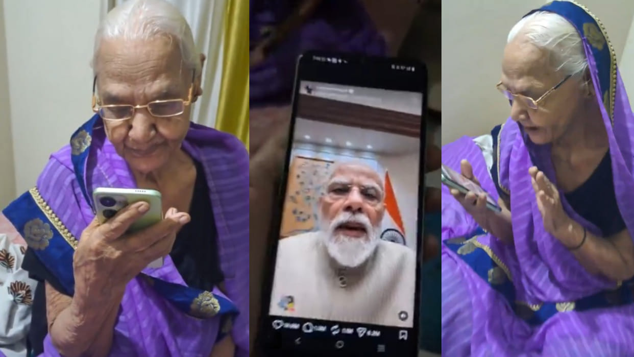 Grandson played a prank on his grandmother with pm modi video call her cute reaction viral video