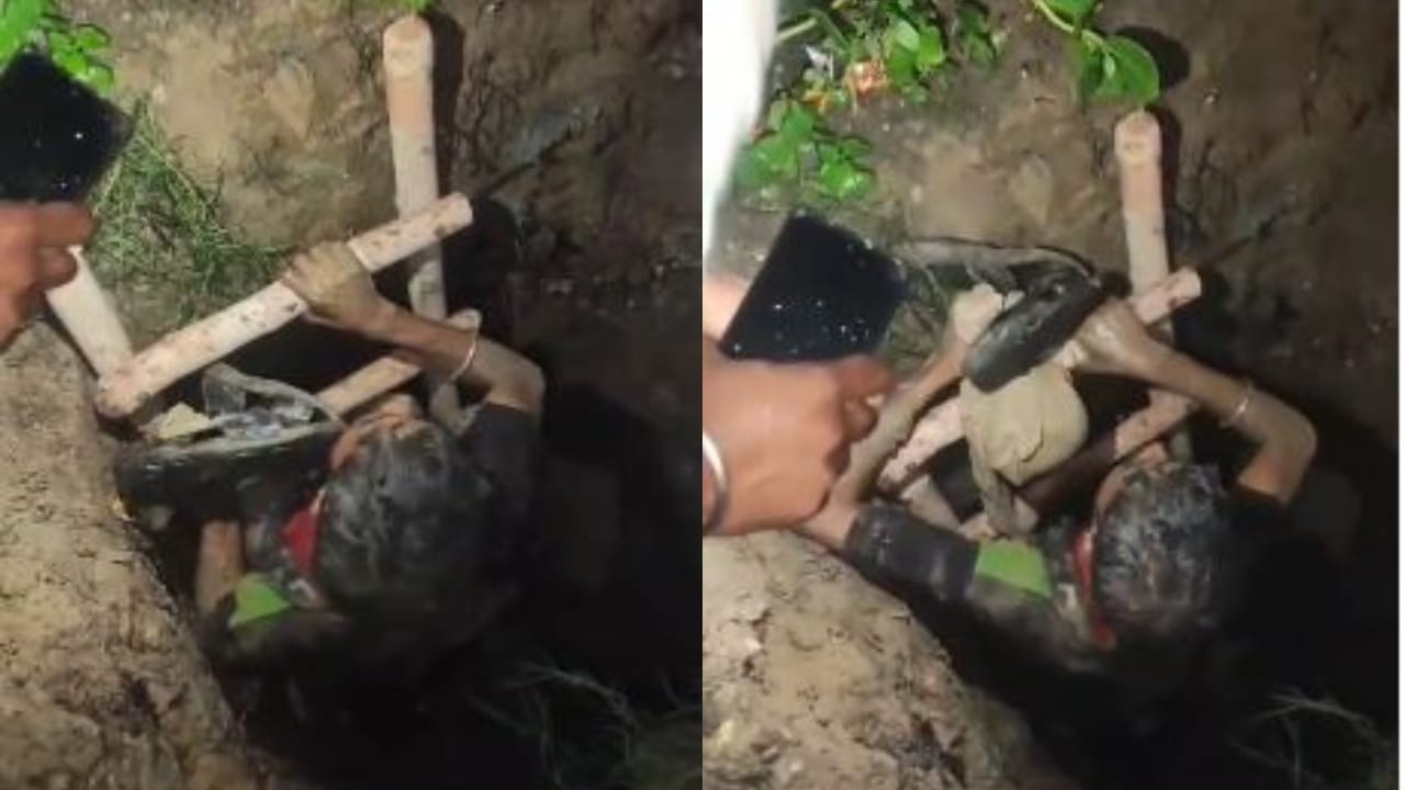 सीढ़ी लगाकर निकाला गया युवक