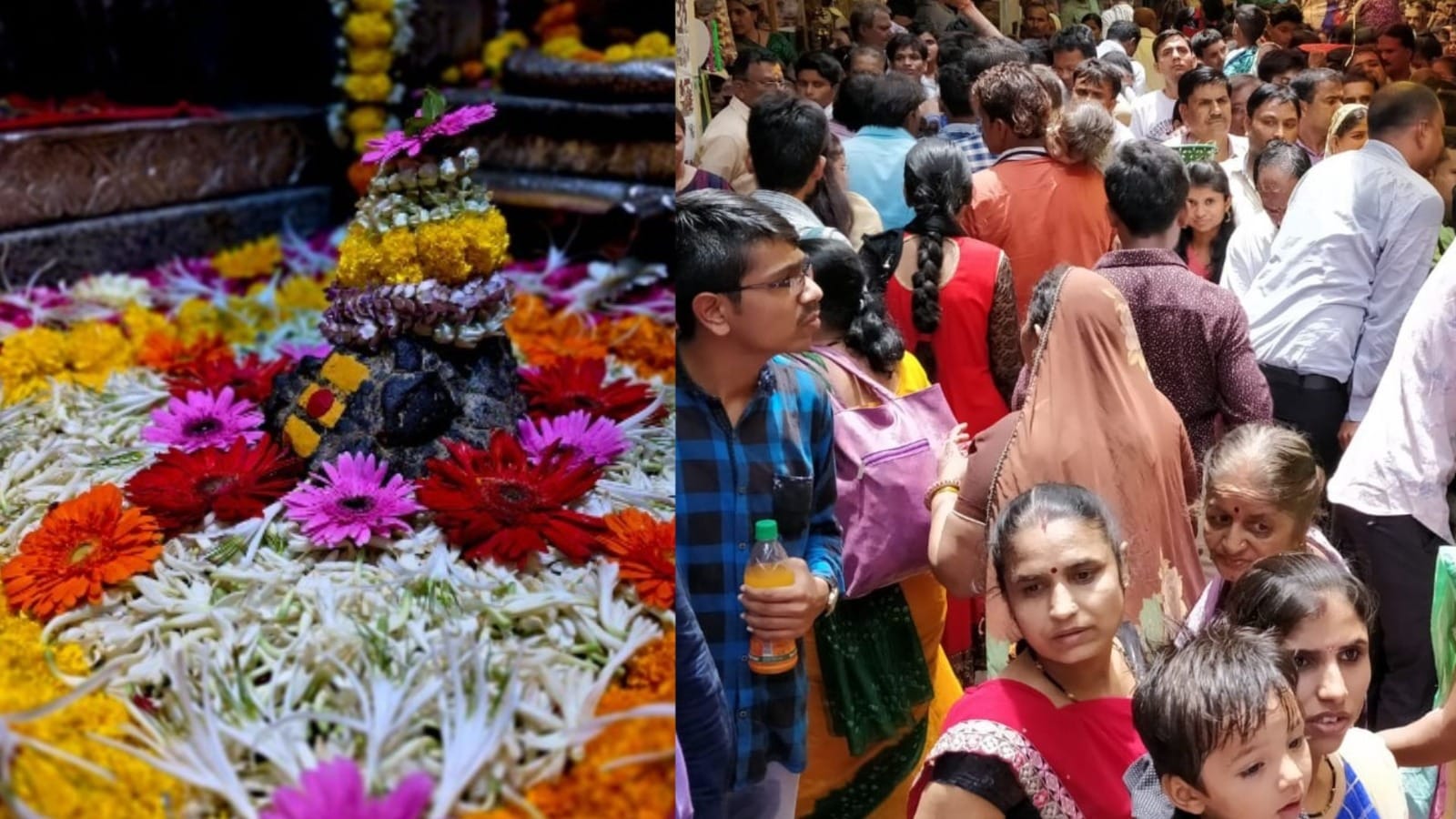 श्रद्धालुओं का सैलाब साधारण द्वारा दर्शन के लिए लाइन में लगे भोलेनाथ के भक्त।