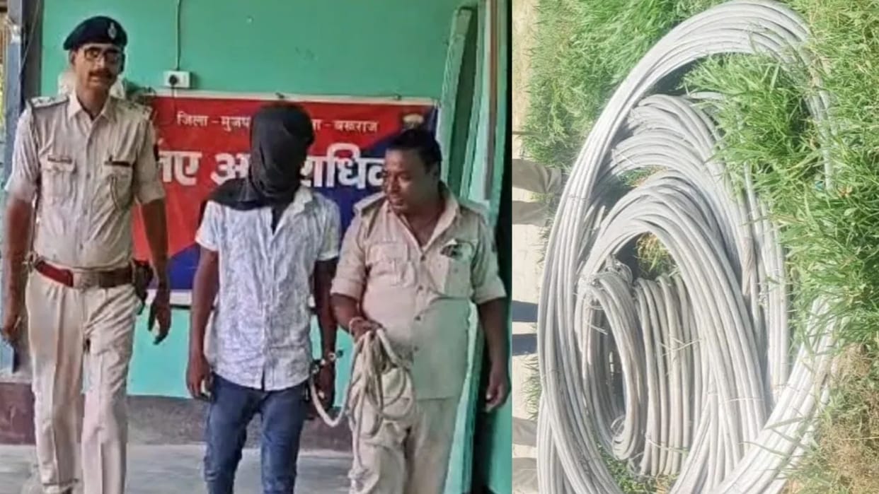 Major Theft in Bihar 1.6 km Power Line Cut Off in Dark of Night one Arrested with 600 kg Aluminum Wire