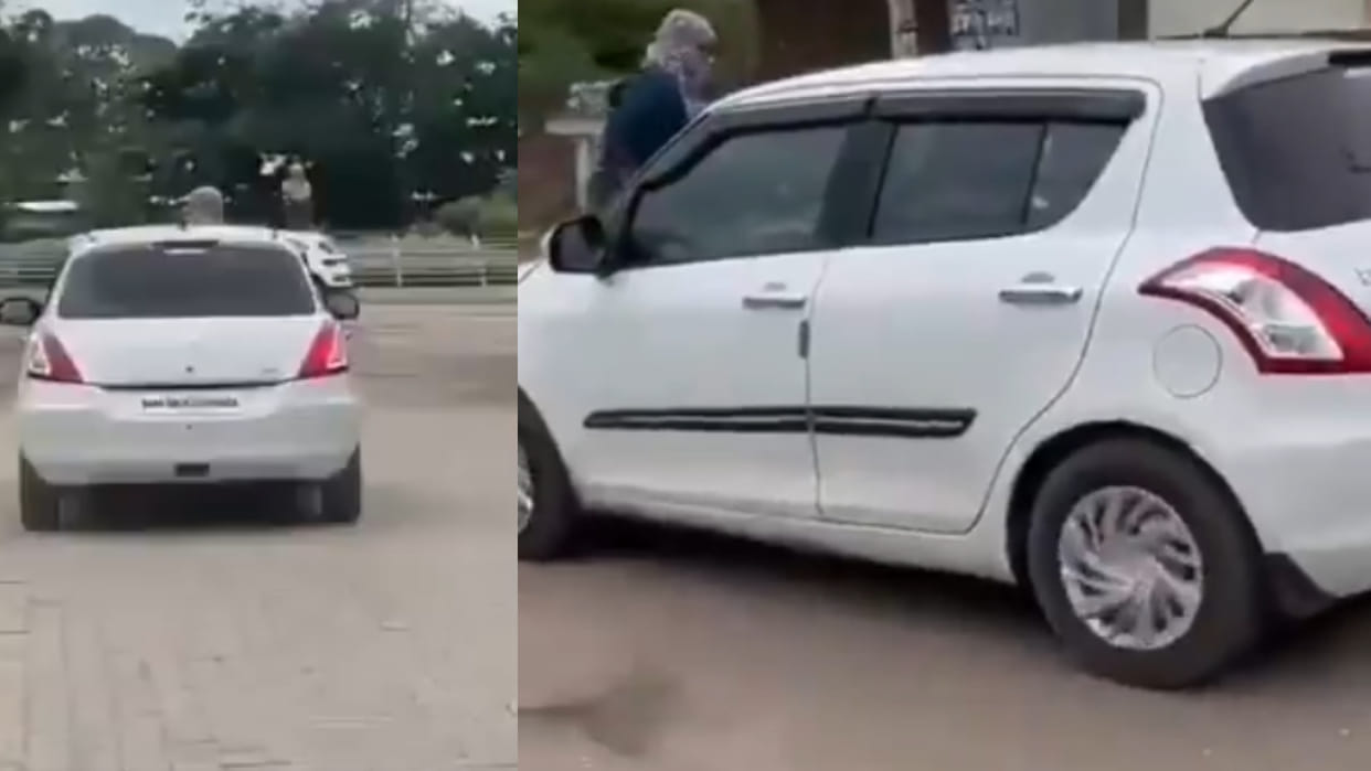 Man speeds off with woman still sitting on the car bonnet shocking video goes viral on social media