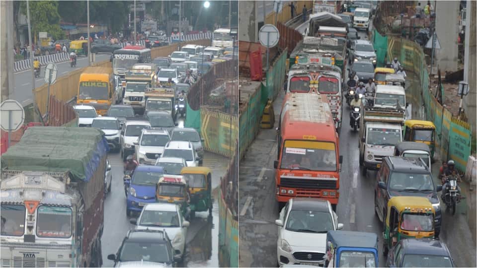 बारिश के बाद जगह-जगह पानी भर गया। इससे वाहनों की रफ्तार पर ब्रेक लग गया।