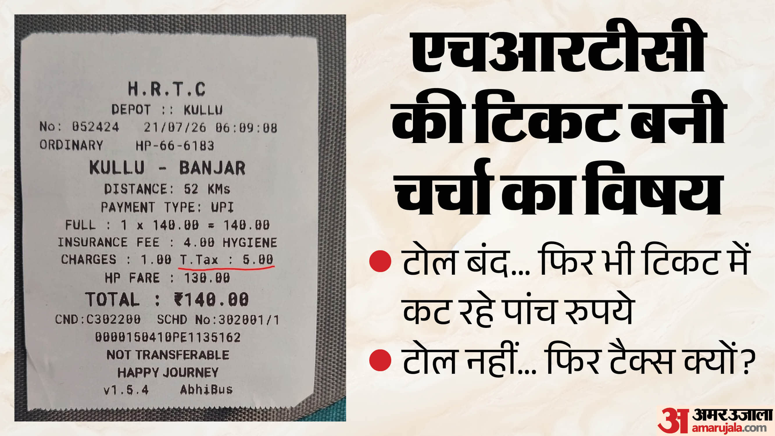 एचआरटीसी की टिकट।