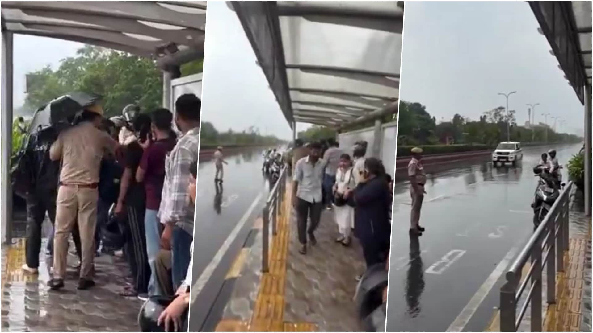 VVIP मूवमेंट के दौरान बस शेल्टर में खड़े लोगों को हटाया