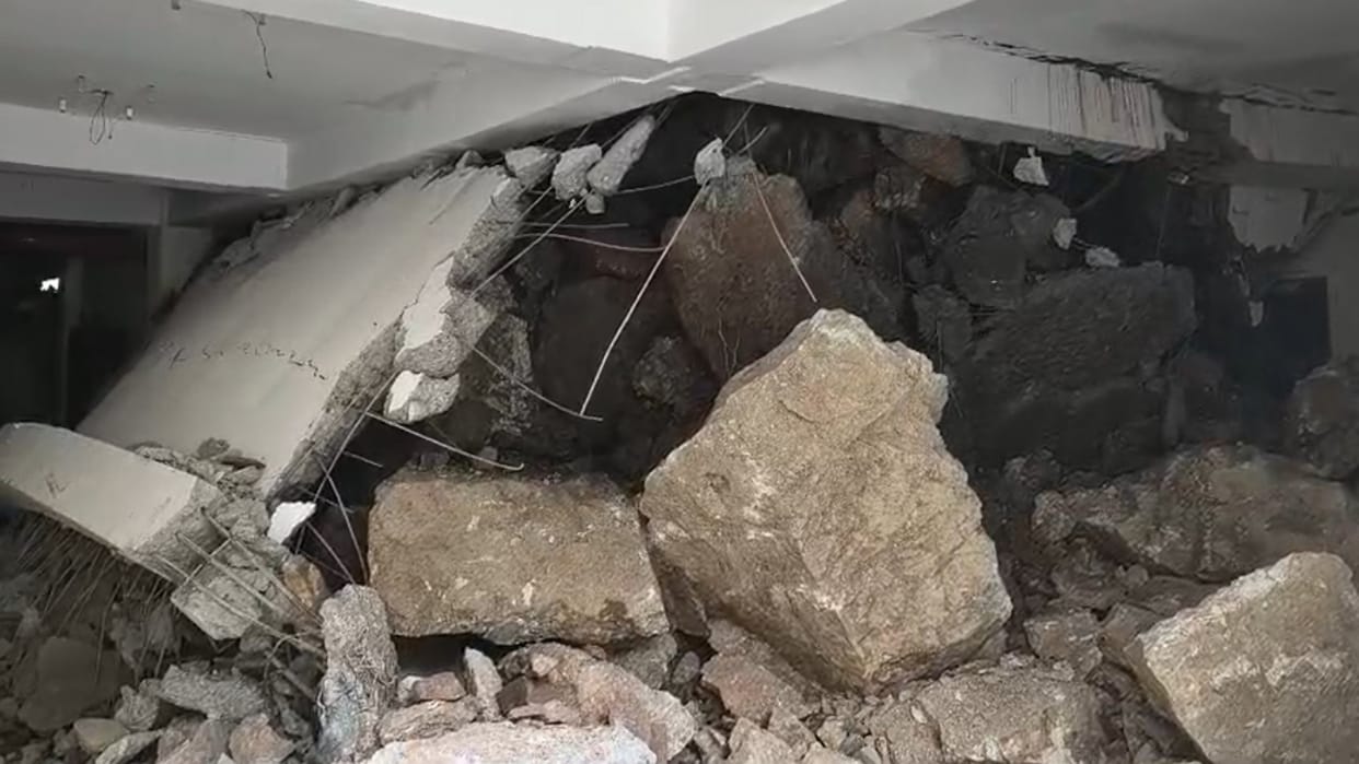 Rudraprayag Landslide on outer slope adjacent to the tunnel generator building damaged