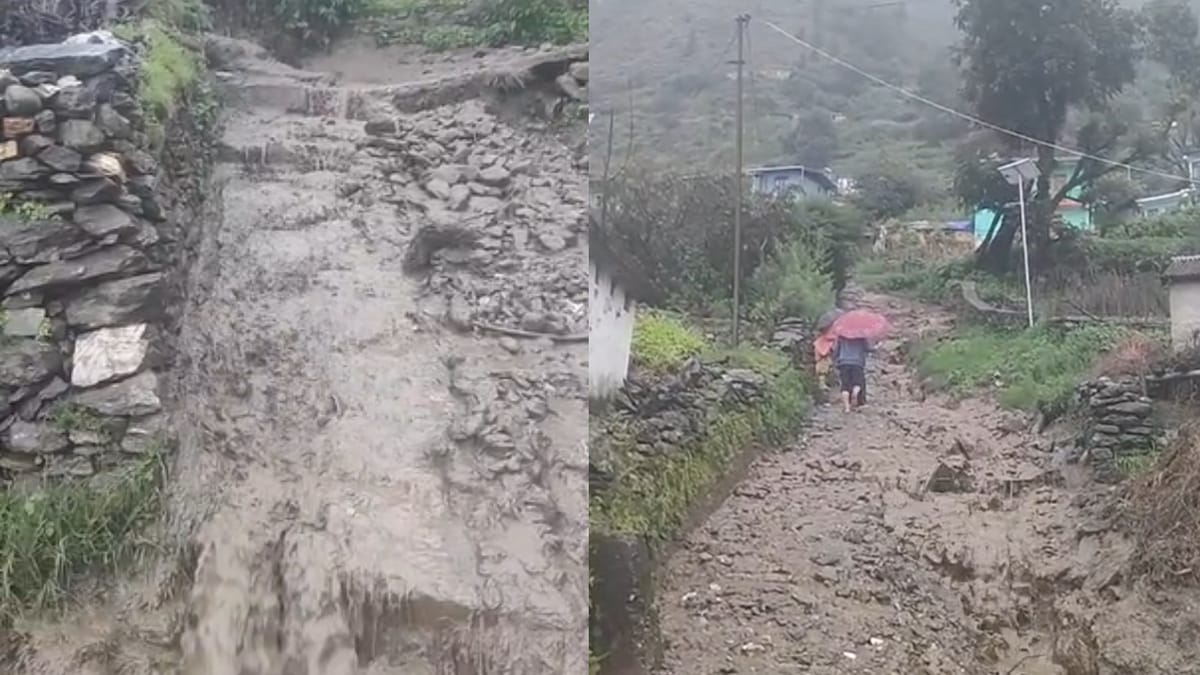 मूसलाधार बारिश के कारण ज्योर्तिमठ पहाड़ी क्षेत्र से भारी मात्रा में मलबा