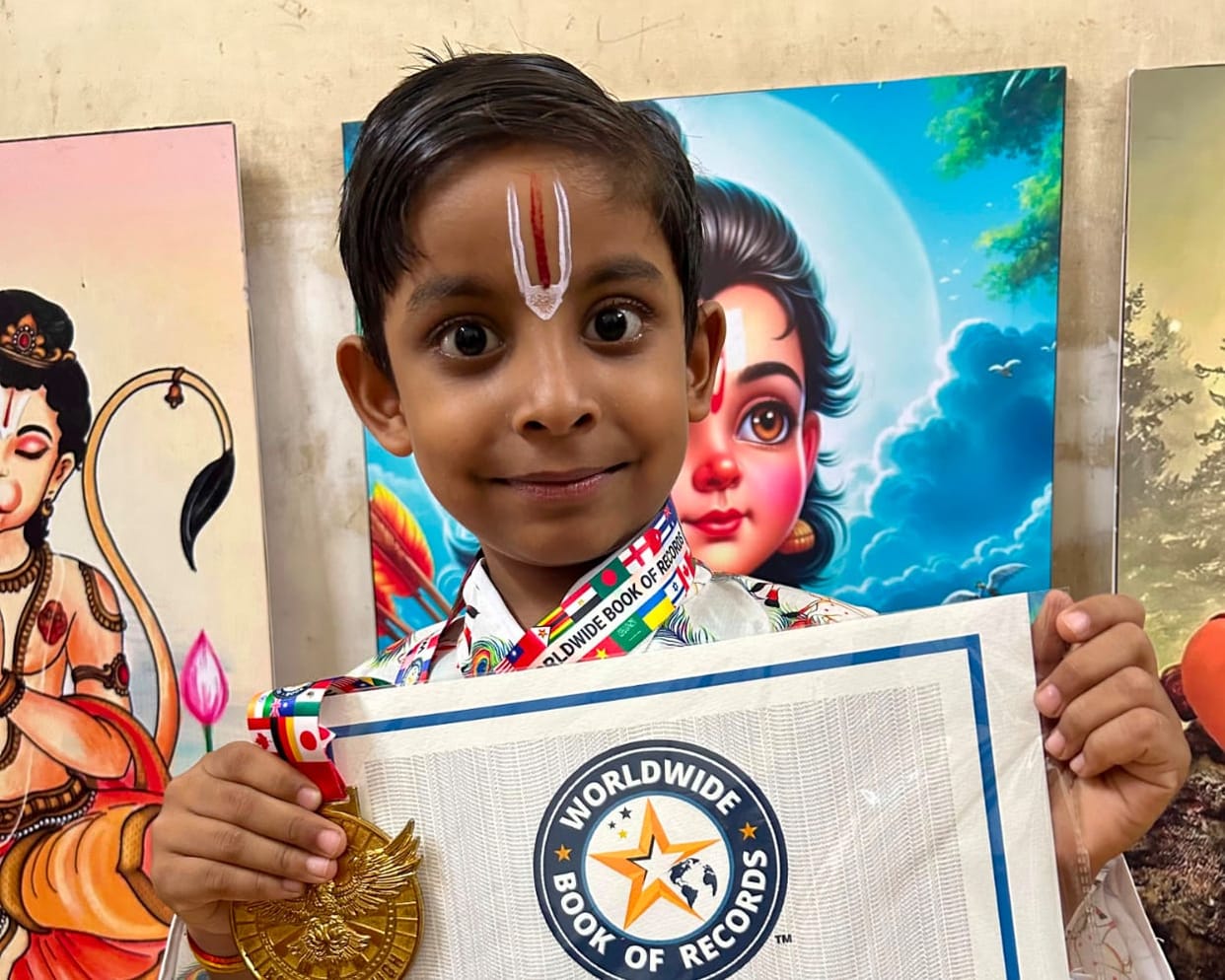 Indore News: Seven-year-old Anagh set a world record in Indore by reciting fifty mantras and shlokas in 10 min